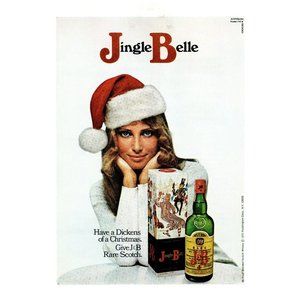 1972 J&B Scotch Jingle Belle Vintage Print Ad Christmas Santa Hat Blonde Decor